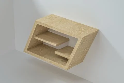 Empty wooden cube shelf in the empty room, 3d rendering. Stock Illustration