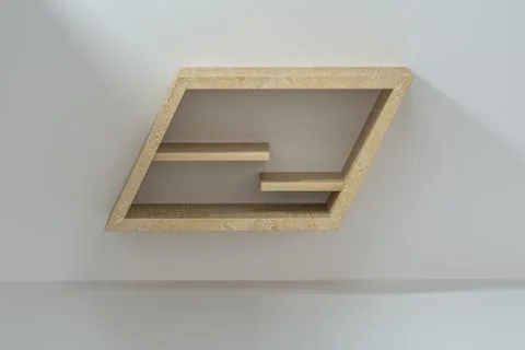 Empty wooden cube shelf in the empty room, 3d rendering. Stock Illustration