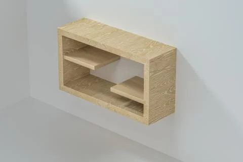 Empty wooden cube shelf in the empty room, 3d rendering. Stock Illustration