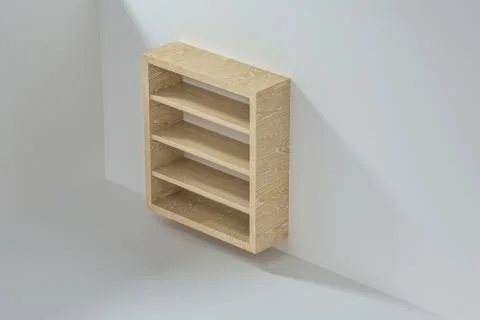 Empty wooden cube shelf in the empty room, 3d rendering. Stock Illustration