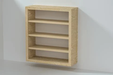 Empty wooden cube shelf in the empty room, 3d rendering. Illustrazione stock