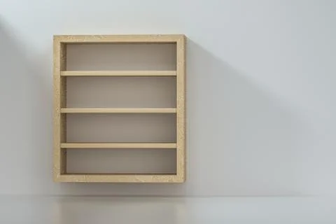 Empty wooden cube shelf in the empty room, 3d rendering. Stock Illustration