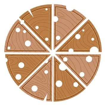 Empty wooden cutting board divided into triangles in the shape of cheese slic 스톡 일러스트