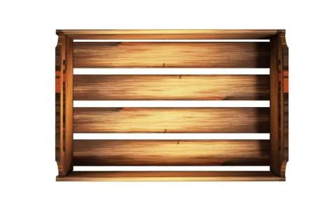 Empty wooden fruit crate 3d render on white no shadow Stock Illustration