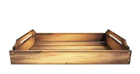 Empty wooden fruit crate 3d render on white no shadow Stock Illustration