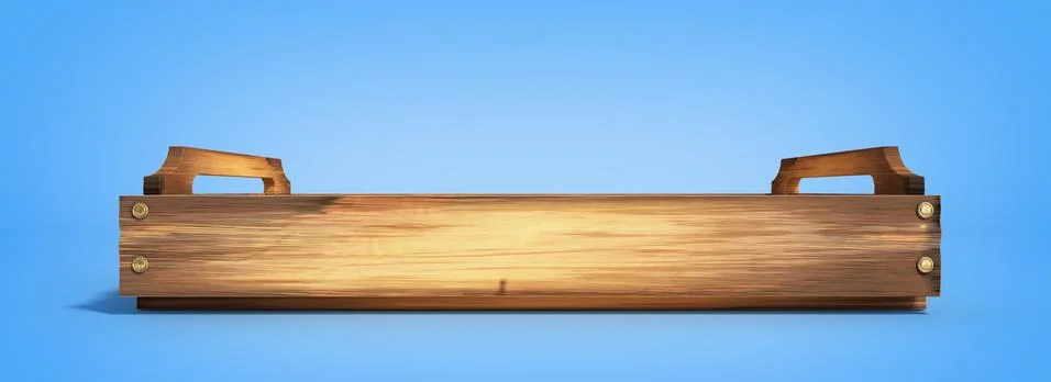 Empty wooden fruit crate 3d render on blue Stock Illustration