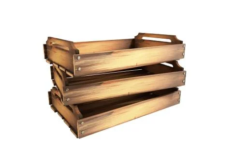 Empty wooden fruit crate 3d render on white no shadow イラスト素材