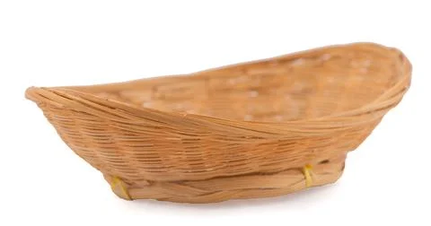 Empty wooden fruit or bread basket on white background 스톡 사진
