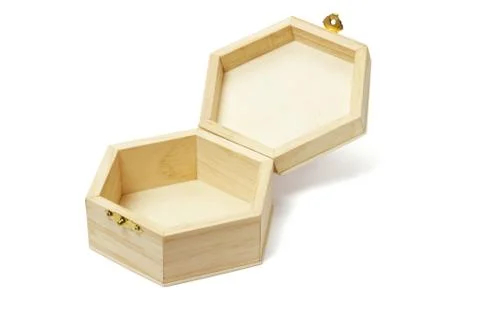 Empty wooden hexagonal shape storage box Stock Photos