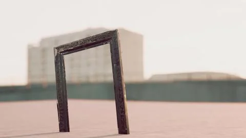 Empty wooden picture frame on the beach sand Stock Illustration