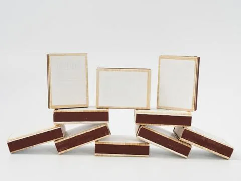 Empty wooden picture frames arranged on white background Stock Photos