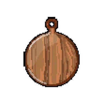 Empty wooden pizza board pixel art vector illustration Stock Illustration