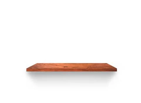 Empty wooden shelf isolated on white background for design with clipping path Foto stock