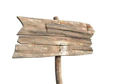 Empty wooden sign 3d render isolated on white background Illustrazione stock