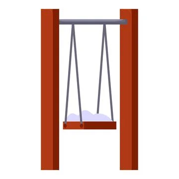 Empty wooden swing covered with snow hanging on wooden construction Stock Illustration