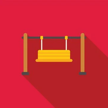 Empty wooden swing set hanging on red background Stock Illustration
