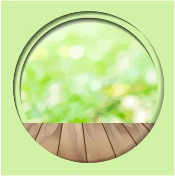 Empty wooden  table and blurred garden bokeh background. vector illustration. Stock Illustration