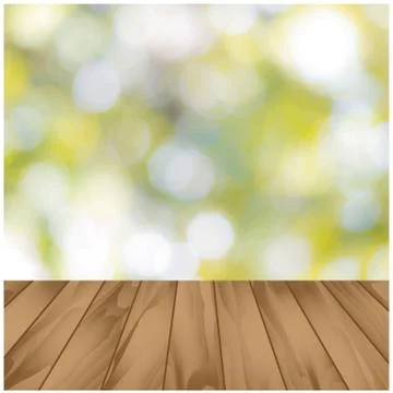Empty wooden  table and blurred garden bokeh background. vector illustration. Stock Illustration