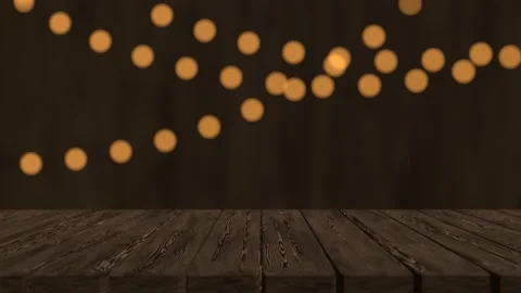 Empty wooden table and glowing christmas garland 3D 4K looped animation Stock Footage 220293713