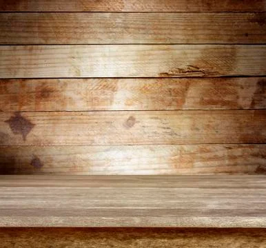 Empty wooden table and wall Foto stock