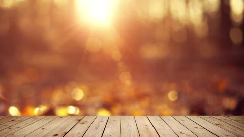 The empty wooden table with background of autumn park. Stock Footage 336731668