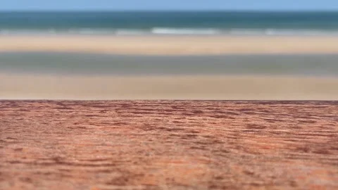 Empty wooden table the blurred ocean beach background, product display Stock Footage 340298775