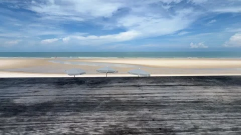 Empty wooden table the blurred ocean beach background, product display Stock Footage 341176478