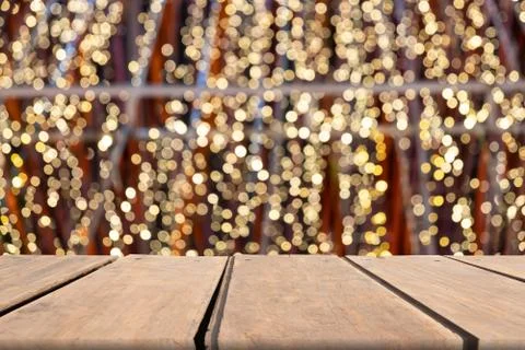 Empty wooden table of brown on front blurred colorful background, for present Stock Photos