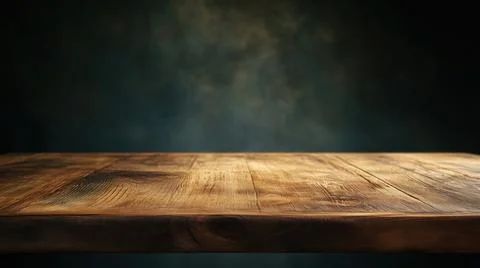 Empty wooden table with dark background for product display or presentation Stock Photos