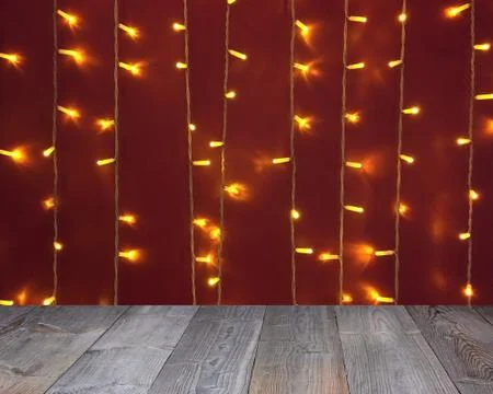 Empty wooden table on a festive background. Foto stock