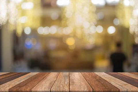 Empty wooden table in front blurred background, for template and background Stock Photos