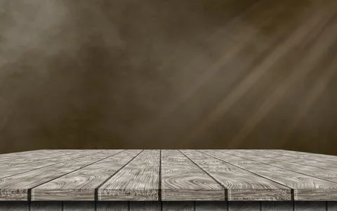 Empty wooden table isolated on dark brown and smoky background. for simulatin Stock Illustration