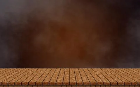 Empty wooden table isolated on dark brown and smoky background. for simulatin Stock Illustration