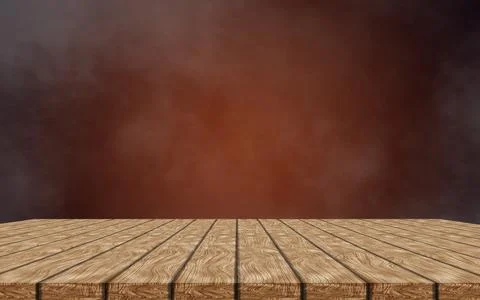 Empty wooden table isolated on dark brown and smoky background. for simulatin Stock Illustration
