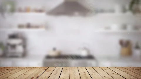 The empty wooden table top on blur modern kitchen room background. Stock Footage 336715321
