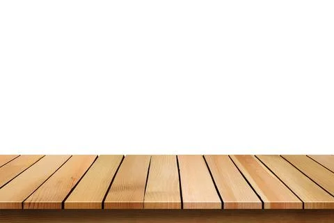 Empty wooden table top isolated on white background, used for display or mo.. Stock Photos