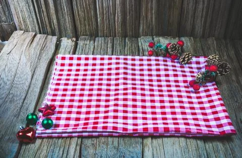 Empty wooden table top with red chess napery Ready for product display montag Stock Photos
