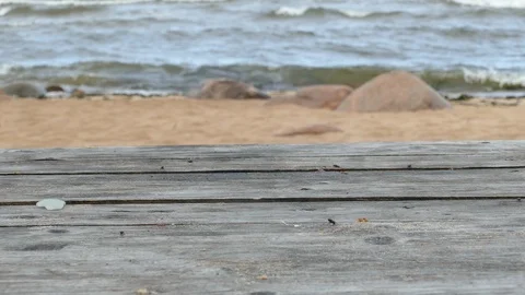 Empty Wooden Table Top on Sandy Beach Side 動画素材 95199449