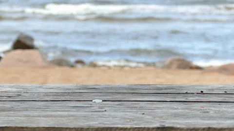 Empty Wooden Table Top on Sandy Beach Side 動画素材 95204513