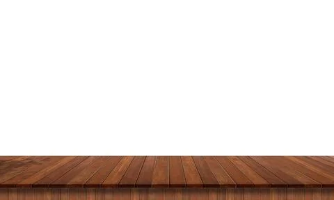 Empty wooden tabletop isolated on white background, mock-up your products. Stock Photos