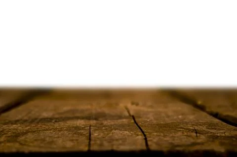 Empty wooden tabletop isolated on white background. Stock Photos
