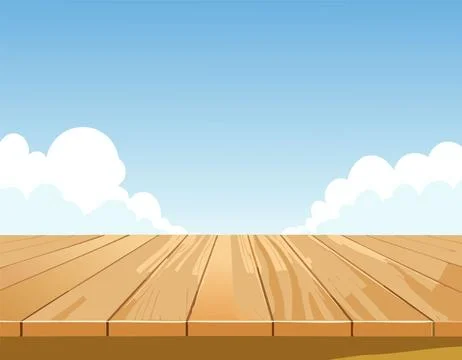 Empty wooden tabletop over sky background with copy space Stock Illustration