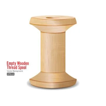 Empty Wooden Thread Spool. Classic Old Bobbin. Isolated On White Background For Stock Illustration