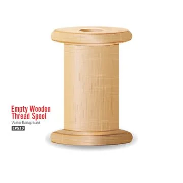Empty Wooden Thread Spool. Classic Old Bobbin. Isolated On White Background For Stock Illustration
