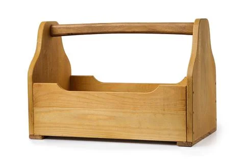 Empty wooden toolbox isolated on white background. Stock Photos