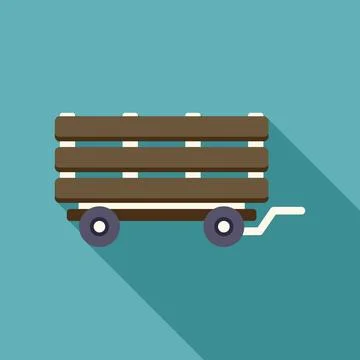 Empty wooden trolley with handle standing on blue background Illustration