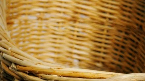 Empty wooden wicker basket Stock Footage
