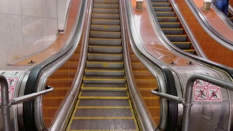 Empty working escalator going up in Moscow metropolitain. High quality 4k footag Stock Footage 211800957