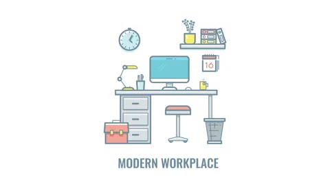 Empty workplace animation isolated on white background Stock Footage 65371939