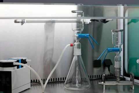Empty workplace in biochemistry laboratory Stock Photos